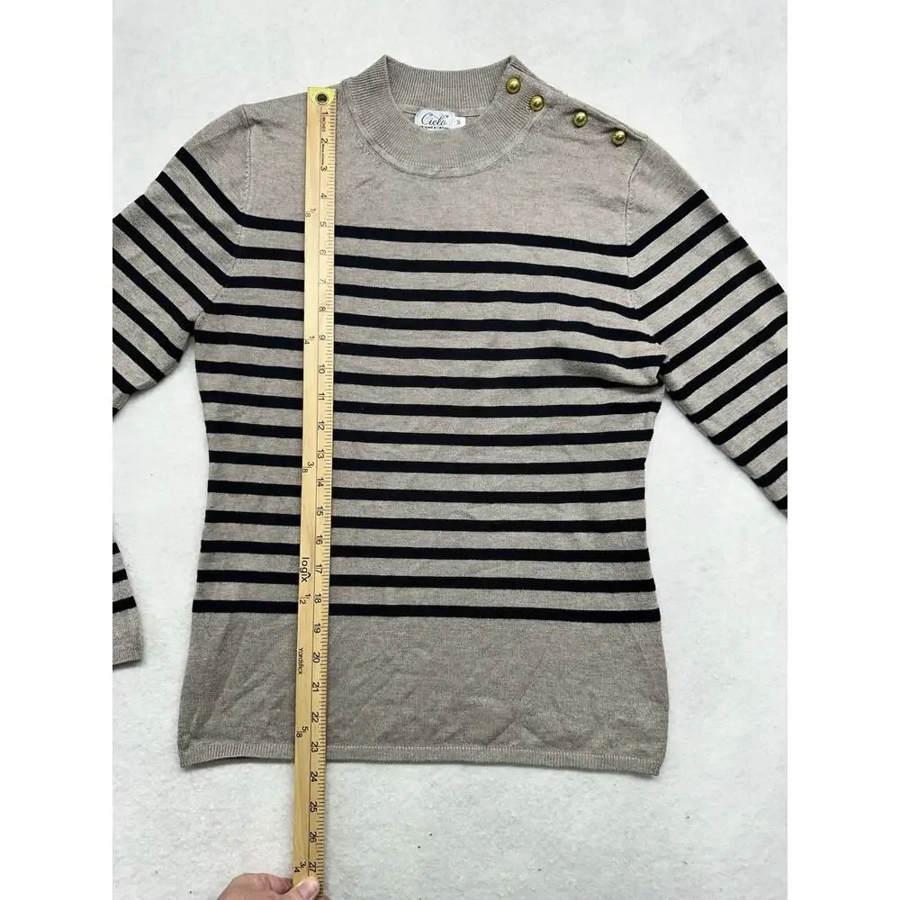 Cielo Sweater Womens M Black Tan Stripe Mockneck Top Dainty Preppy Viscose - Picture 4 of 8